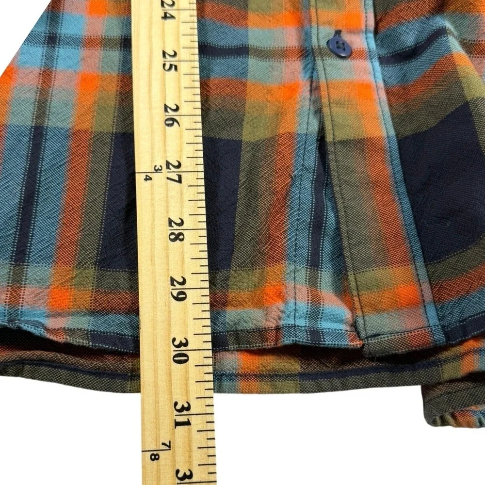 The North Face Mens L Orange/Navy Blue Plaid 100% Cotton Flannel Long Sleeve